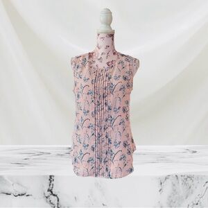 Ann Taylor Iris Pleated Pink Floral Sleeveless Top